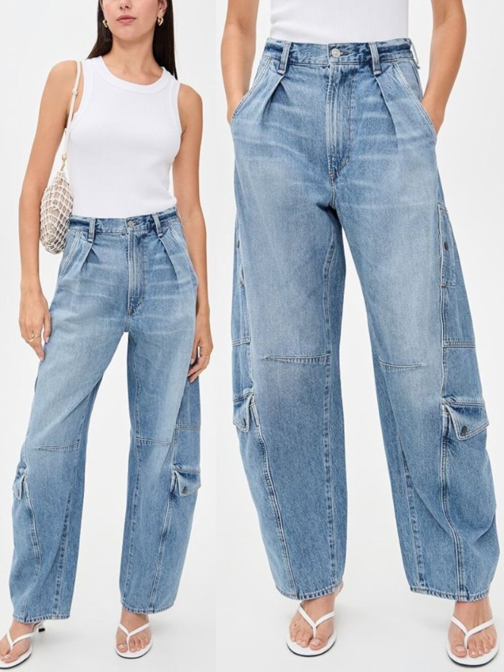 Citizens of Humanity Flight Jean Zenith Blue Cargo High Rise Barrel Leg Size 32
